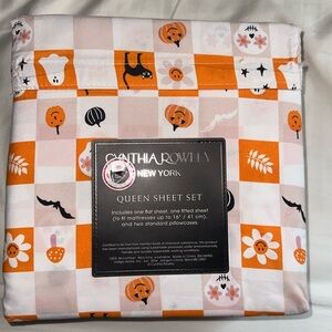 CYNTHIA ROWLEY Queen Sheet Set Halloween bats, pumpkin, cats, sugar-skull ☠️👻🎃